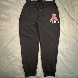 Aeropostale Sweatpants Mens 3XL Aero 1987 Graphic Fleece Joggers Black